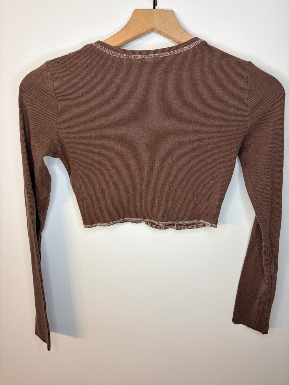 Garage Women’s Brown Ribbed Cropped Long Sleeve Top, Size Small - Picture 6 of 9